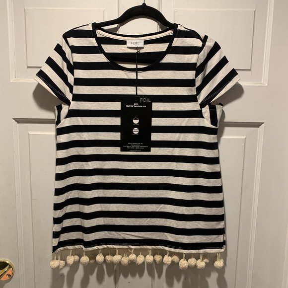 FOIL~ "NWT!!" ~   Striped top w/ pom-pom trim - Picture 1 of 11